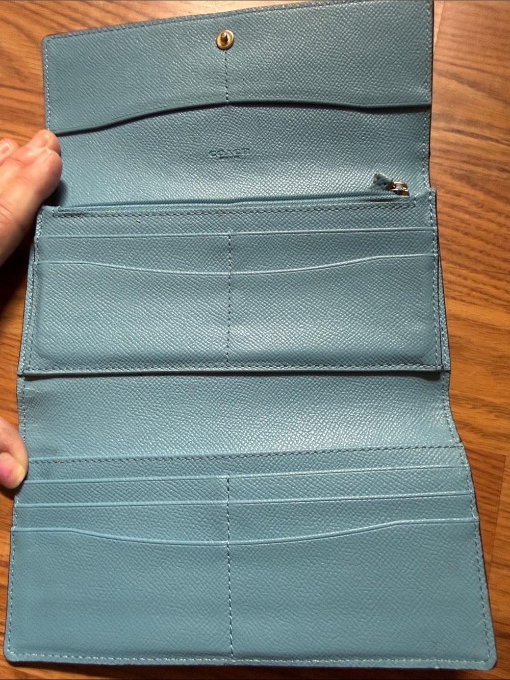 Coach Pebbled Leather Continental Wallet in Turquoise Blue - Picture 3 of 6